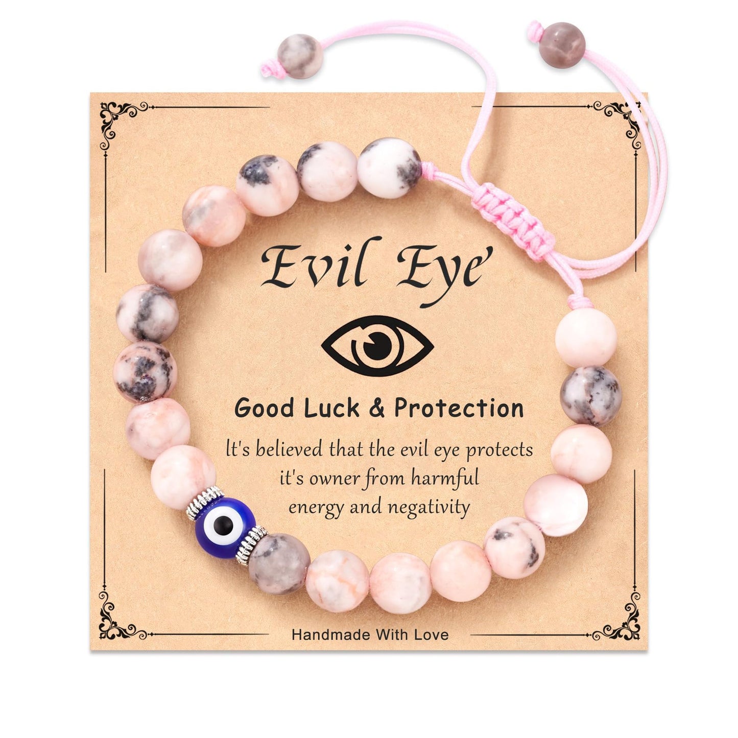 Minimalist Round Geometric Gemstone Beaded Bracelet for Women Evil Eye Handmade Jewelry Gift