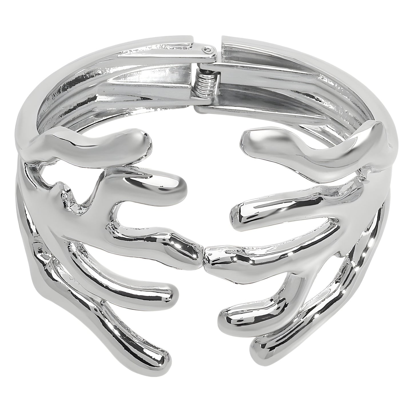 Brazalete ancho chapado en aleación de zinc con forma de rama exagerada y abertura de resorte para mujer