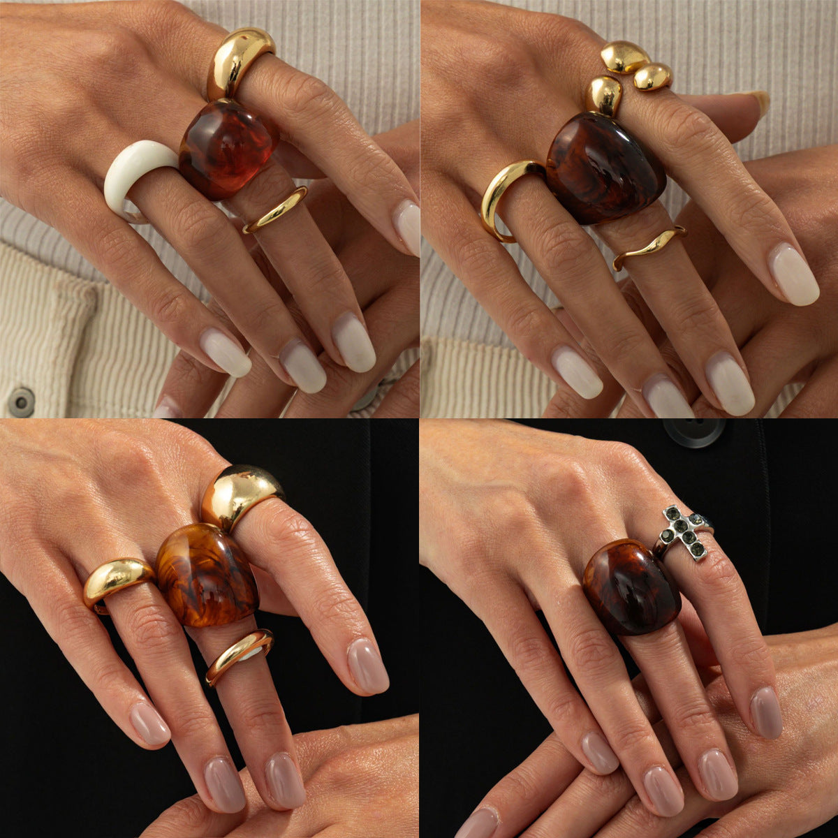 Vintage Geometric Cross Resin Plated Ring for Women