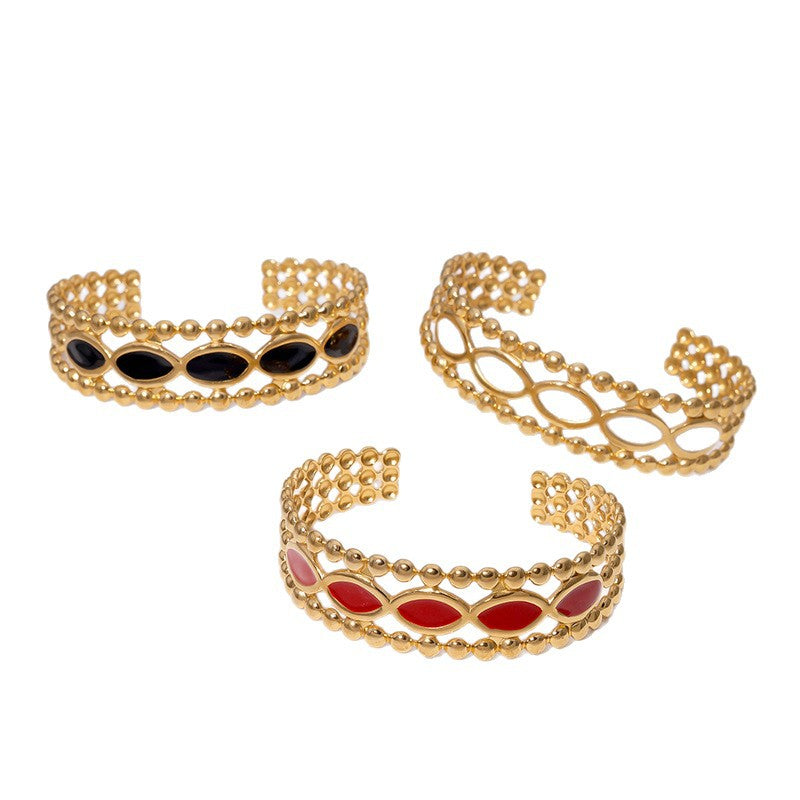 Vintage Minimalist 18K Gold Plated Stainless Steel Wide Open Cuff Bracelet for Women