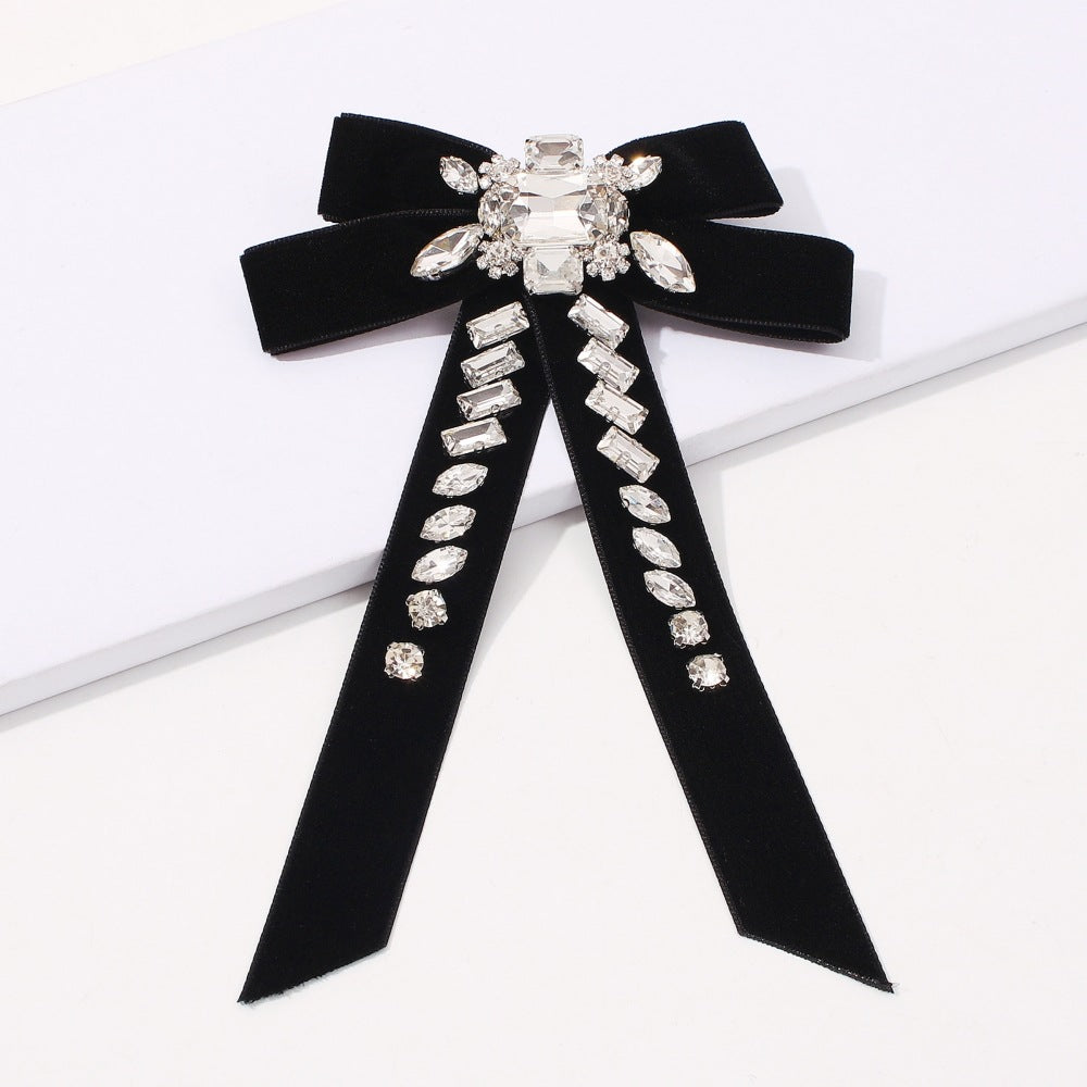 Sweet and Edgy Bow Hair Clip with Gold Velvet and Rhinestone Accents for Women