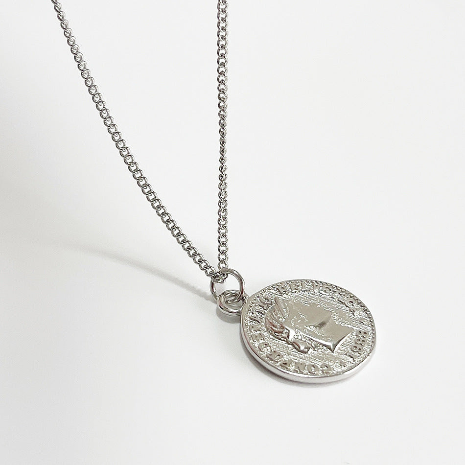 Minimalist White Gold Plated 925 Sterling Silver Round Coin Pendant Necklace on Ball Chain