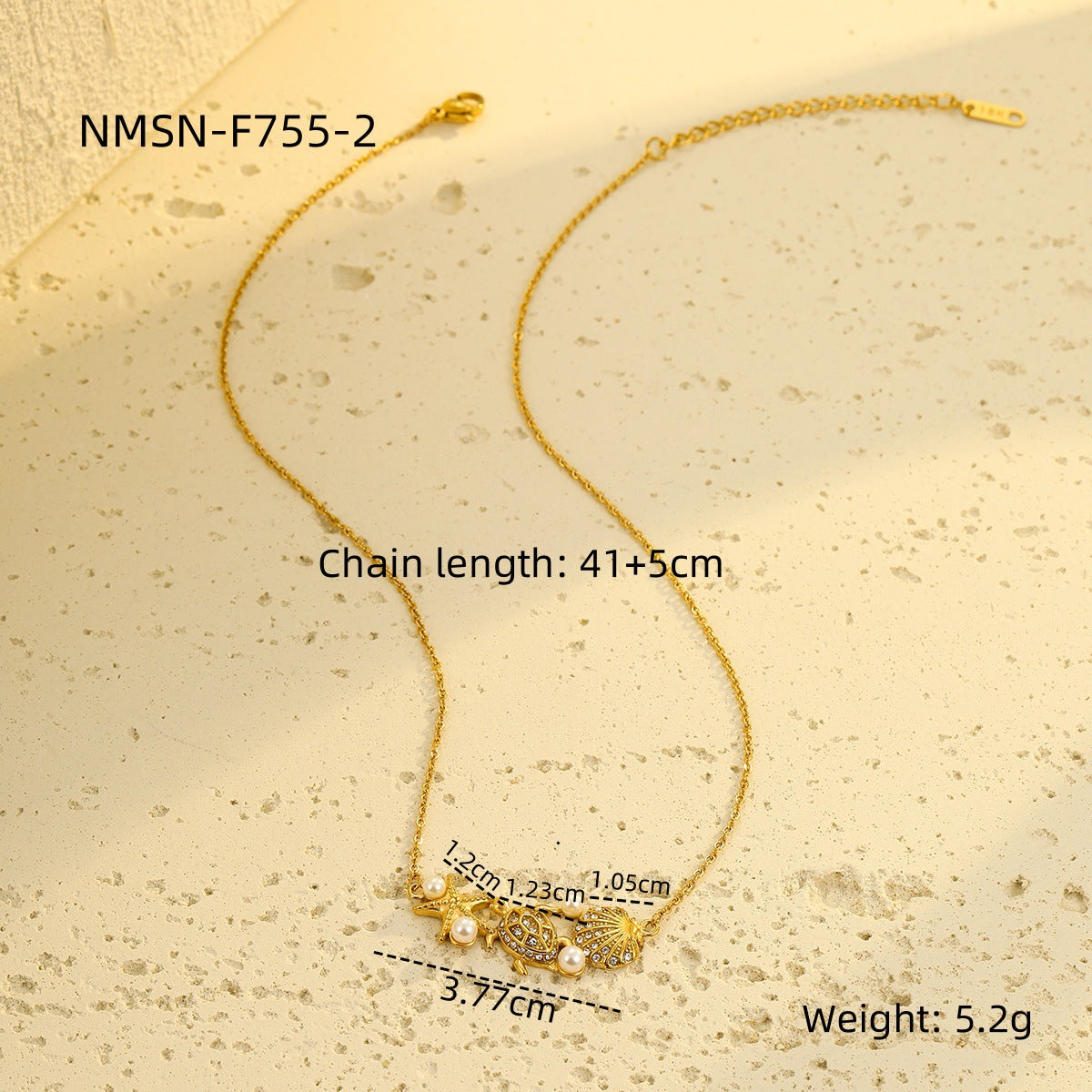 Collana con pendente a tema oceano a forma di stella marina e tartaruga da donna in acciaio inossidabile con intarsi in strass e conchiglia, finitura placcata, catena a clavicola delicata
