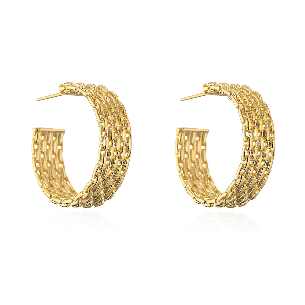 Minimalist Geometric Copper Earrings with 18K Gold Plating for Women Featuring Clean Line Design
