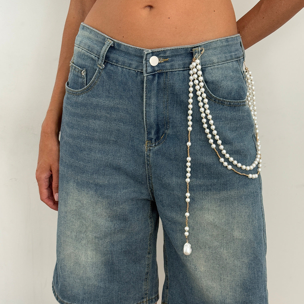 Minimalist Star Faux Pearl Tassel Multi-layer Waist Chain for Women