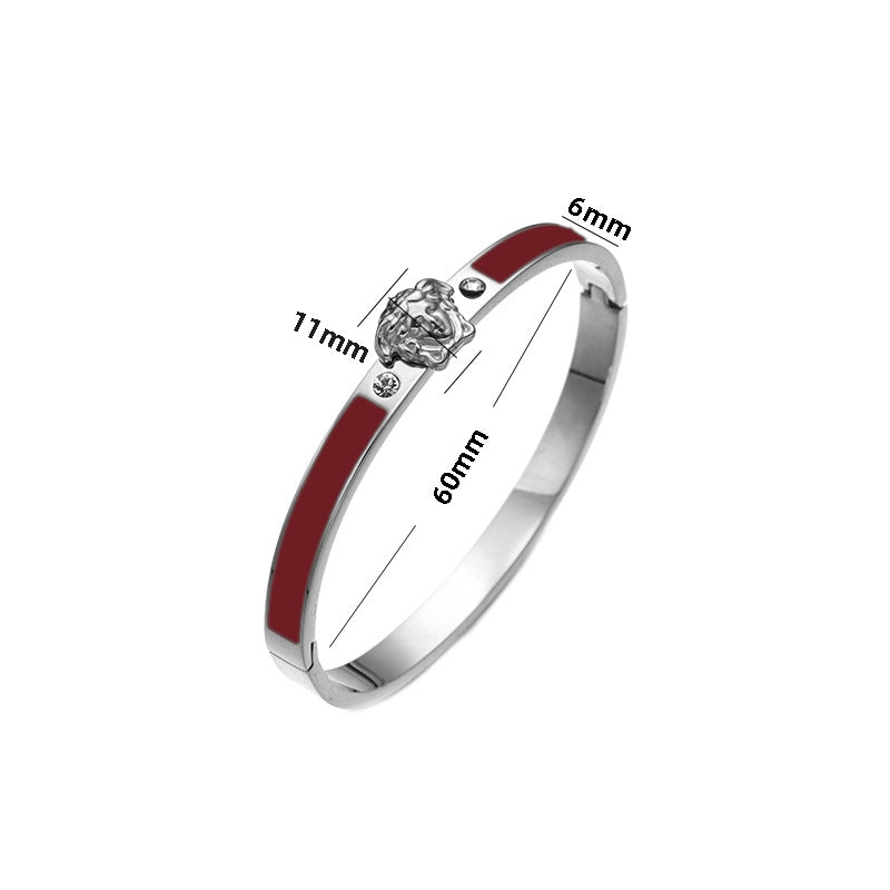 Bracciale Minimalista in Acciaio Inossidabile da Donna con Placcatura in Acciaio al Titanio e Intarsio di Strass a Forma Geometrica Ovale