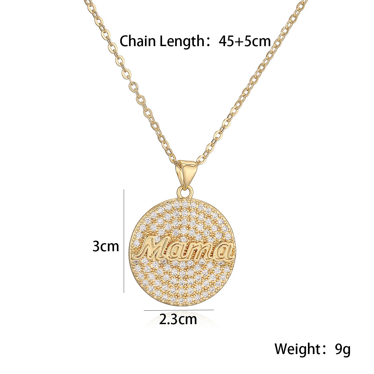 Collana con Pendente MAMA Geometrico Minimalista da Donna, Base in Rame Placcata Oro 18K, Design Lussuoso e Leggero
