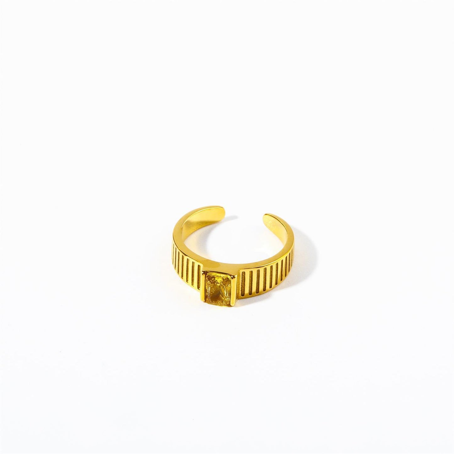 Personalized Geometric Stainless Steel Open Ring with Birthstone Accents for Women