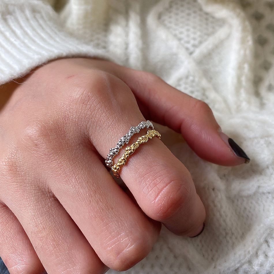 925 Sterling Silver Irregular Bubble Texture Ring for Women