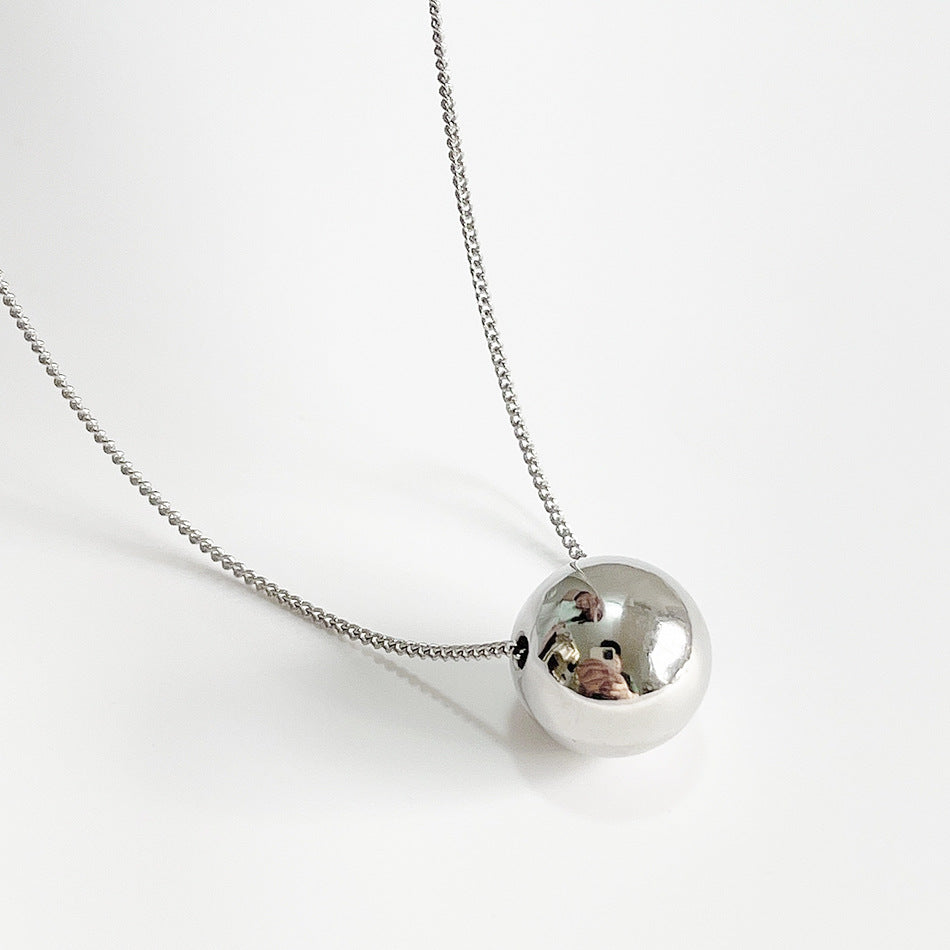 S925 Sterling Silver Geometric Round Ball Pendant Necklace Modern Minimalist Women's Jewelry