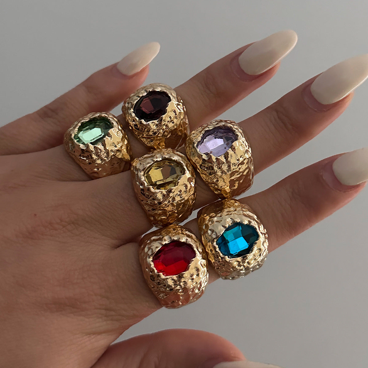 Vintage Geometric Ring with Alloy Base and Acrylic Rhinestone Inlay, Electroplated Finish for Women