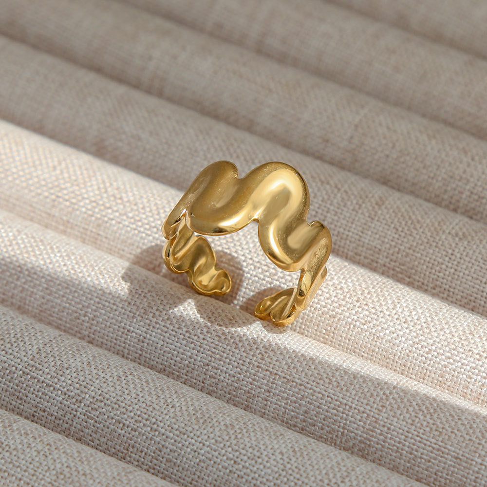 Anello Aperto Regolabile da Donna in Acciaio Inossidabile Stile INS Vintage, Geometrico e a Cuore, con Intarsio in Pietra Naturale, Elegante e Minimalista