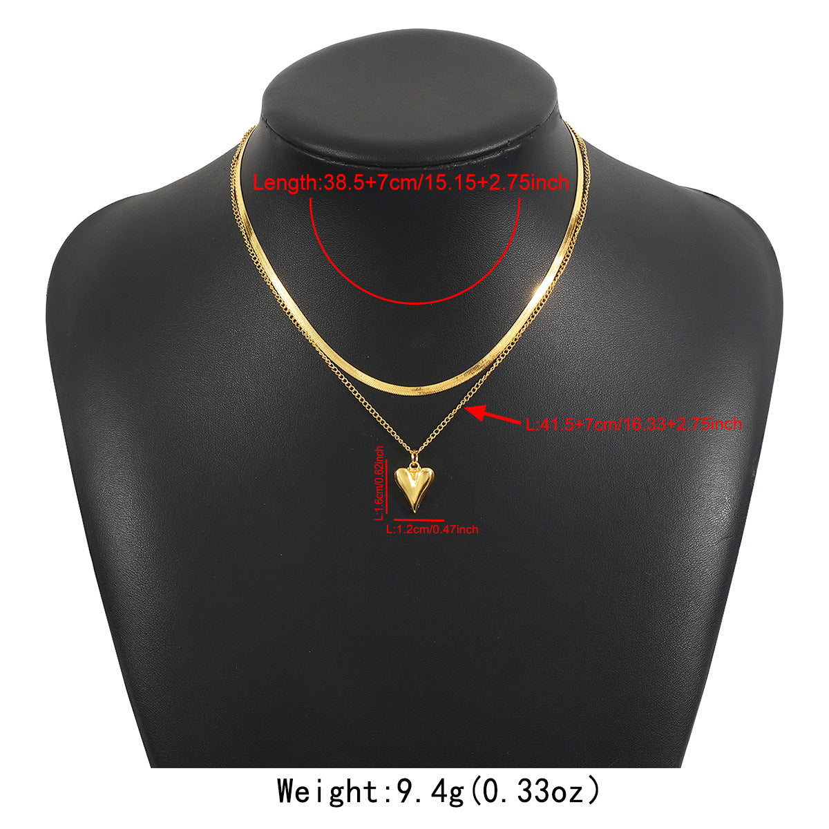 Collana con pendente in lega a forma di cuore, stile retrò minimalista, da donna, con finitura placcata e catena a serpente