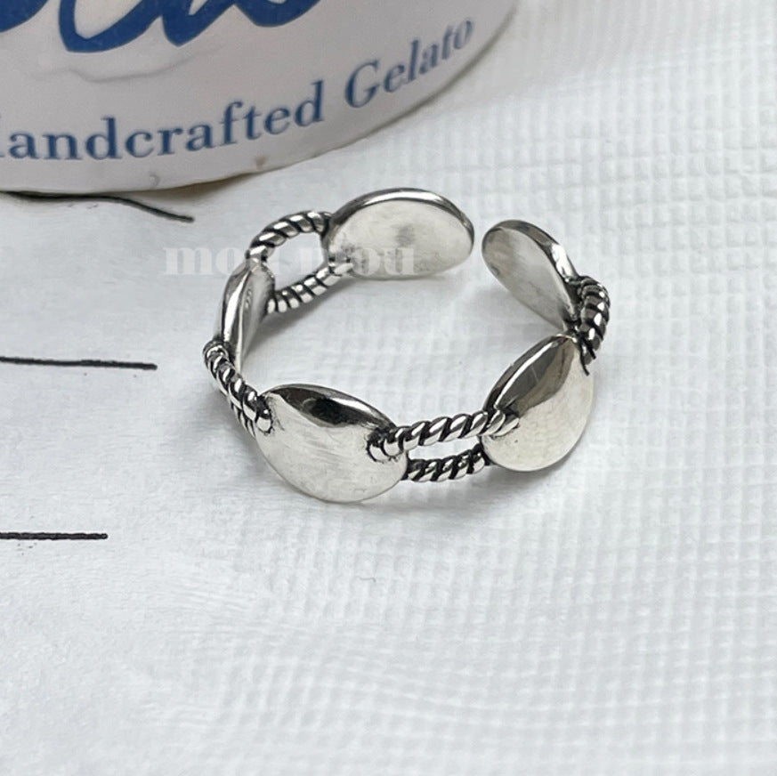Vintage Minimalist Asymmetrical Double-Layer Ring in 925 Sterling Silver for Women