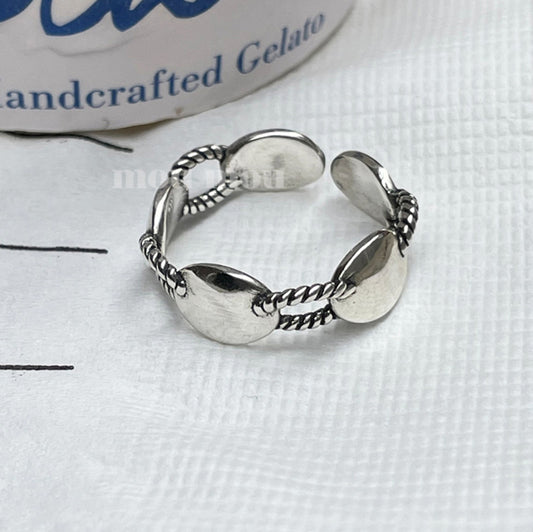 Anillo doble asimétrico minimalista vintage de plata de ley 925 para mujer