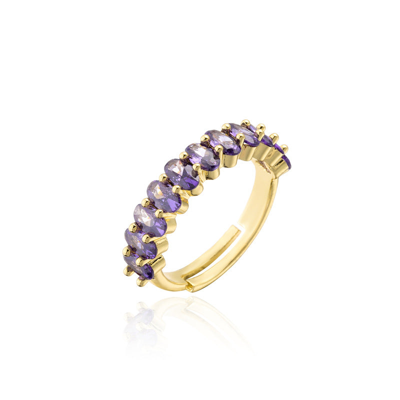 Geometric Oval Cubic Zirconia Ring for Women in Copper with 18K Gold Plating