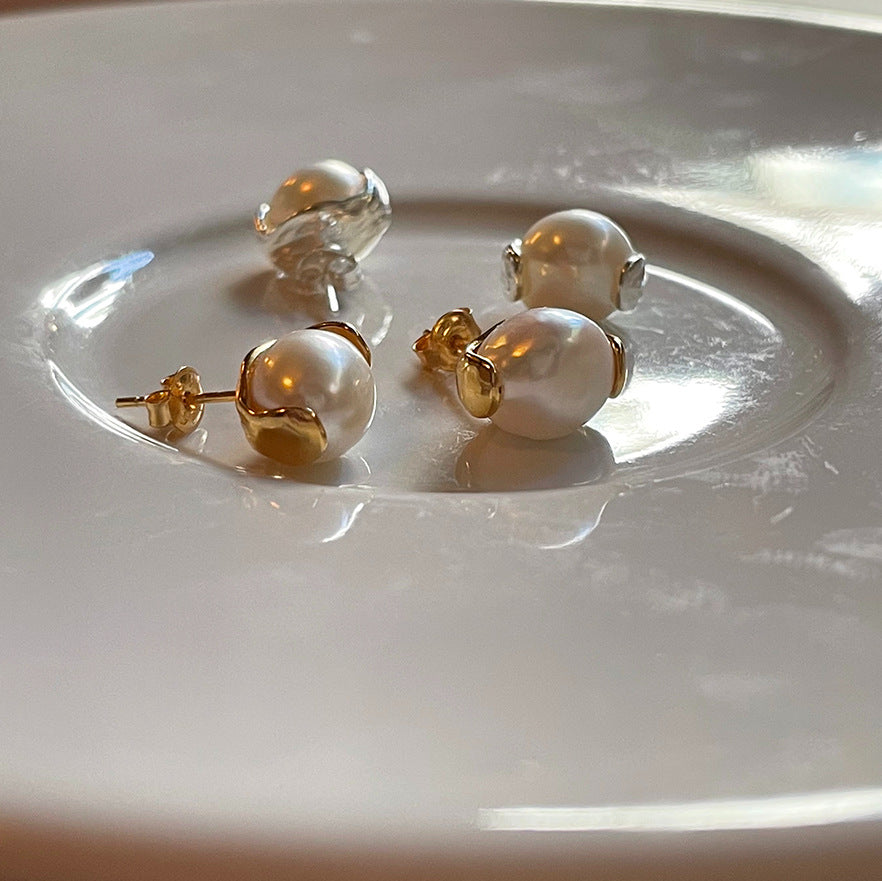 Orecchini da donna minimalisti in argento Sterling 925 a forma di goccia d'acqua con intarsio di perle