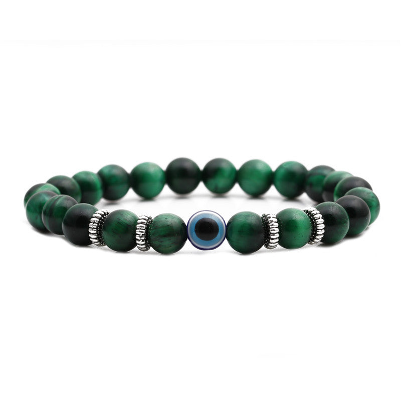Fashion Elegant Matte Tiger Eye Volcanic Stone Lapis Lazuli Evil Eye Geometric Round Beaded Stretch Bracelet Unisex