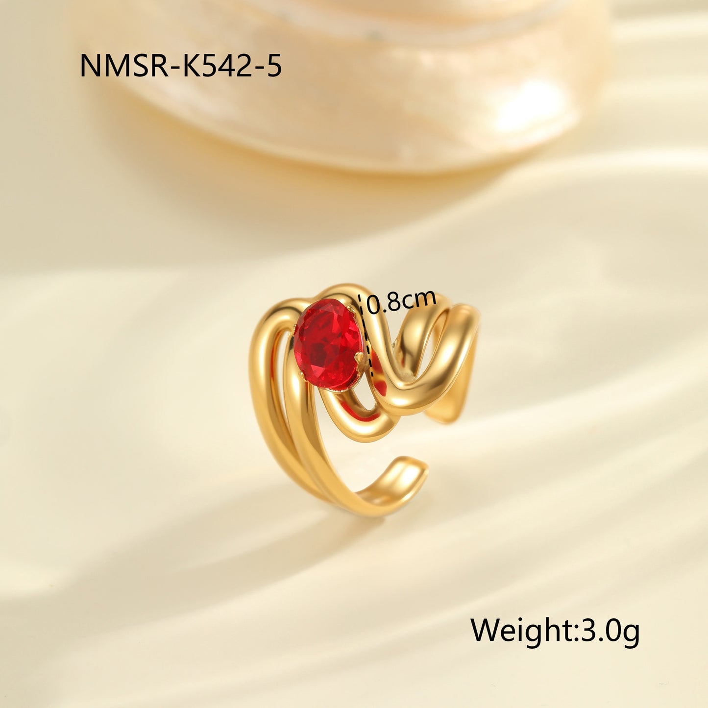 Anello da donna minimalista geometrico in acciaio al titanio con intarsio in zircone rosso regolabile a fascia aperta