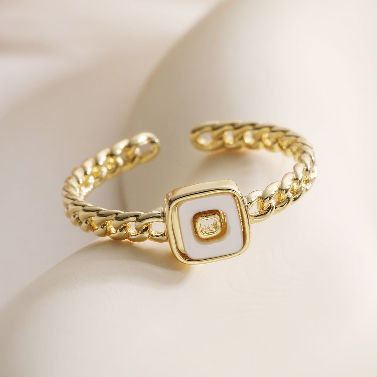 Minimalist 18K Gold Plated Brass Geometric Floral Open Ring for Women