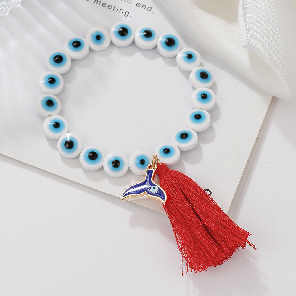 Handmade Geometric Round Evil Eye Mermaid Tassel Bracelet for Unisex