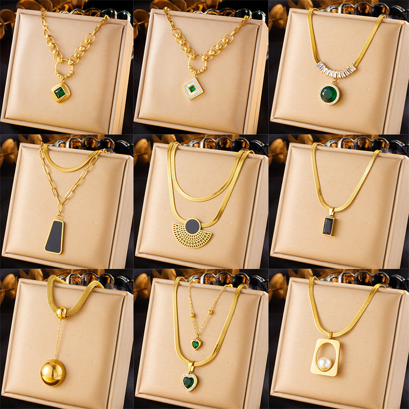 Vintage Fashion Stainless Steel Knife Edge Chain Geometric Heart Pendant Necklace