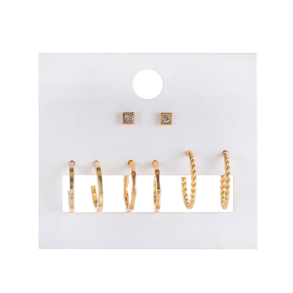 Casual Gold Plated Geometric Round Alloy Hoop Earrings with Rhinestone for Women