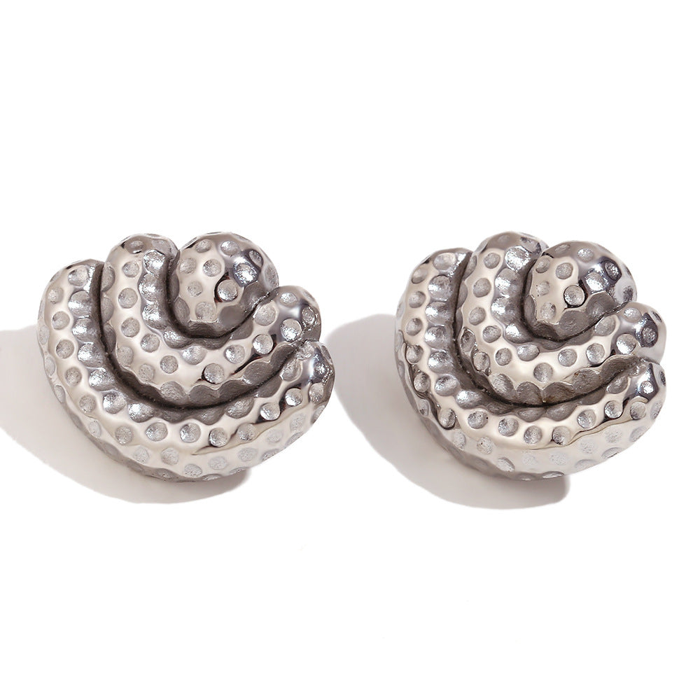 Vintage-Inspired Geometric Hollow Hammered Texture Stainless Steel 18K Gold Plated Earrings for Women