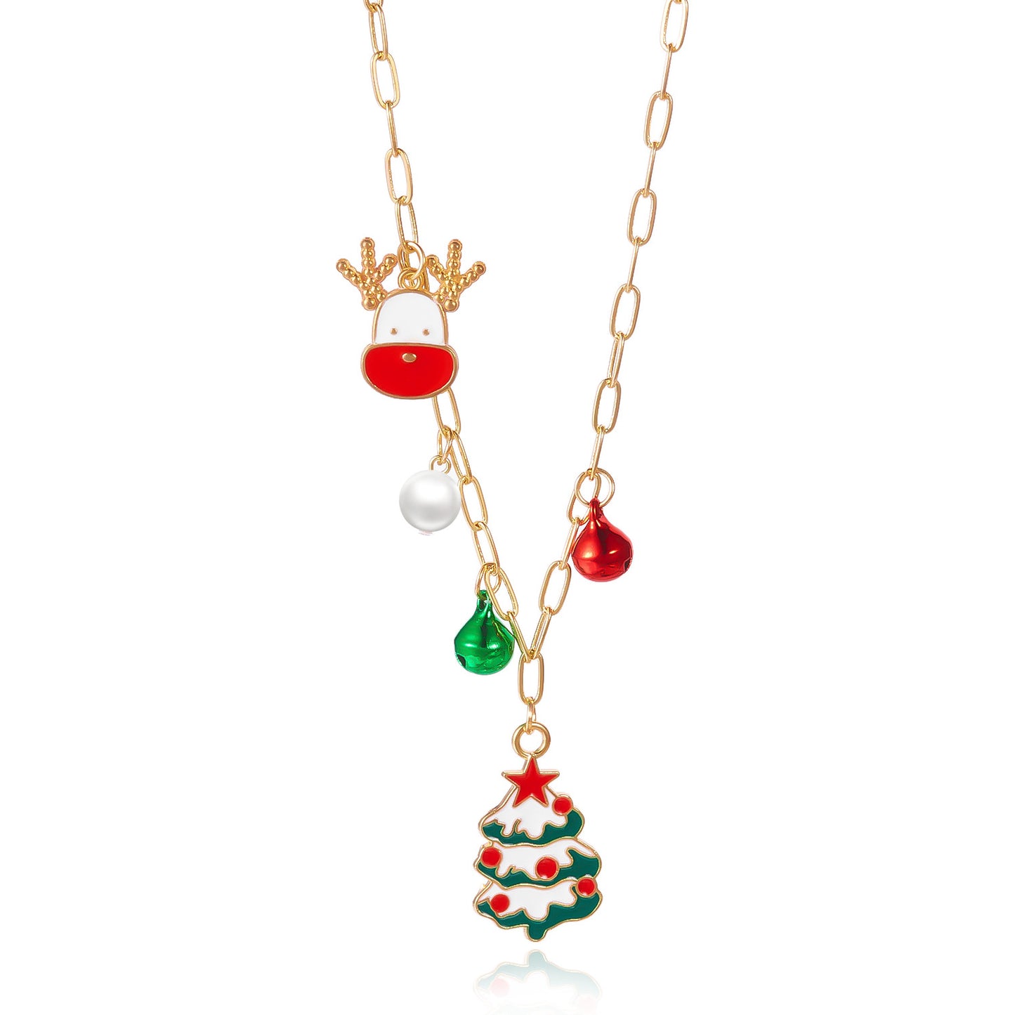 Fashionable Christmas Pendant Necklace for Women with Santa Elk Snowman Charms Zinc Alloy Electroplated Holiday Jewelry