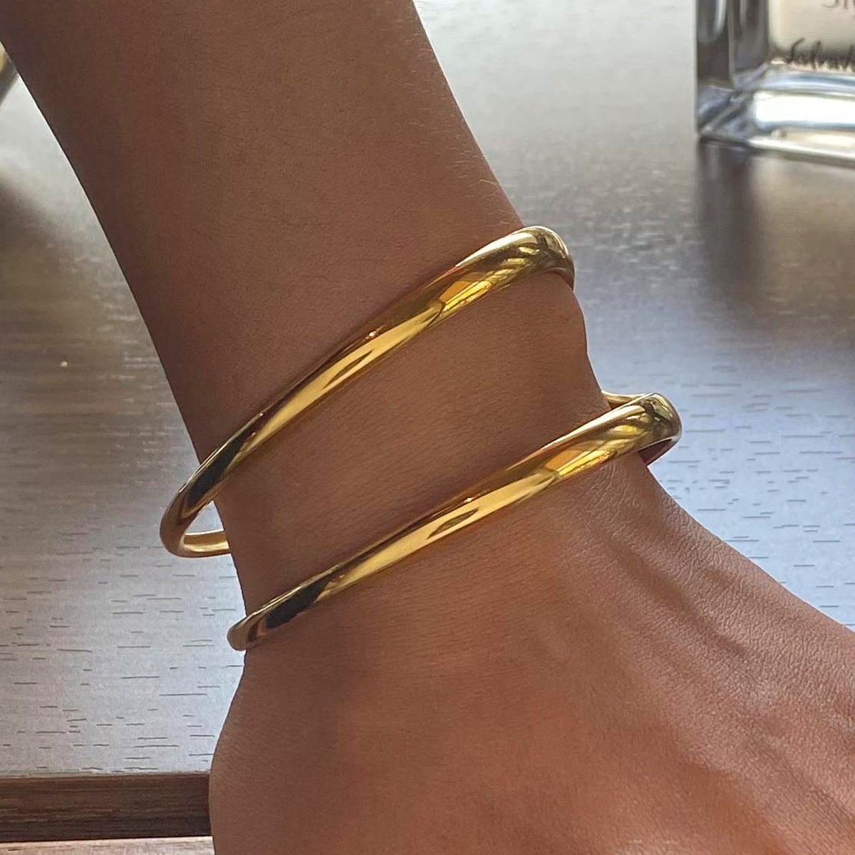 Geometric Plated Stainless Steel Cuff Bracelet for Women