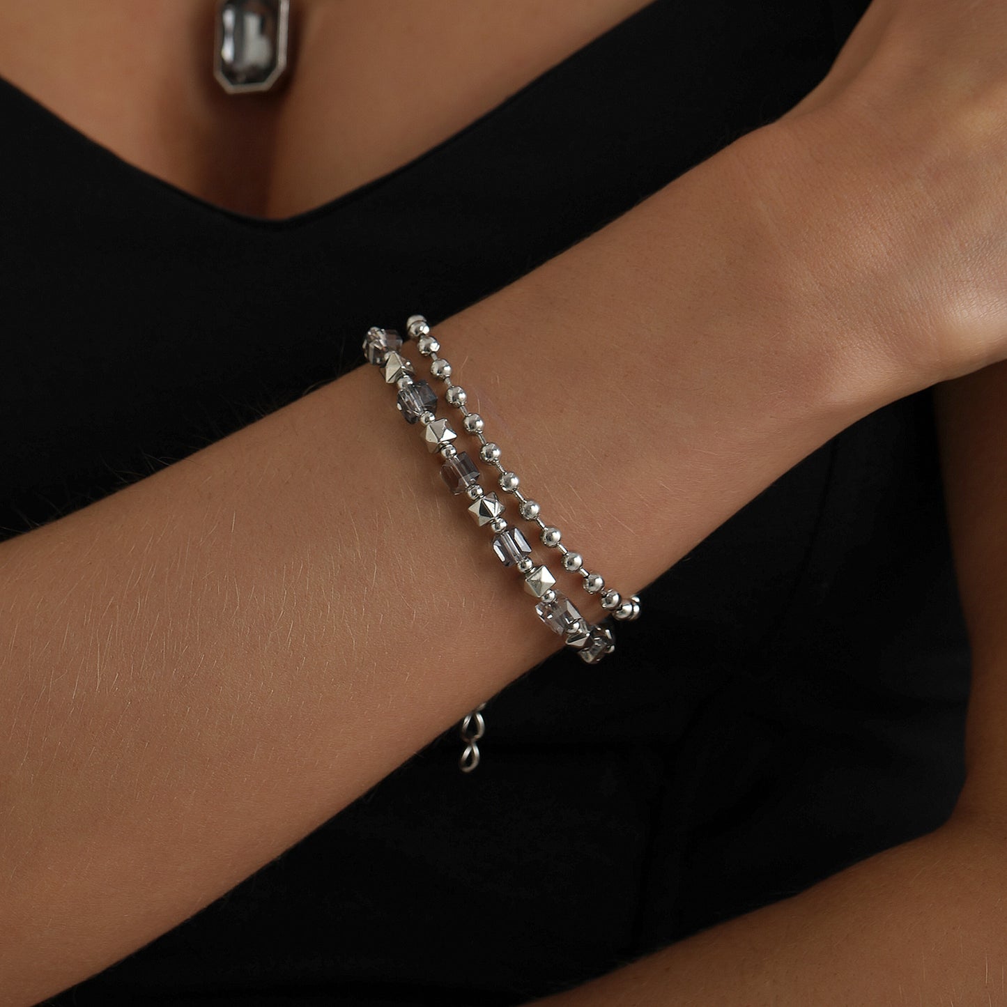 Casual Geometric Square Crystal Plastic Alloy Plated Layered Necklace for Women