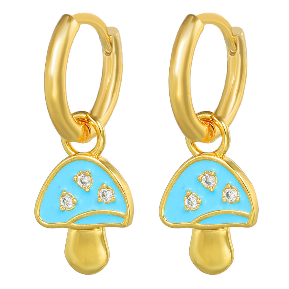 Vintage Geometric Round Brass Drip Oil Earrings with Cubic Zirconia