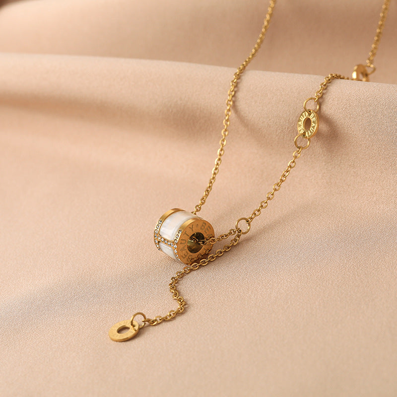Collana Originale da Donna con Catena a Serpente in Acciaio al Titanio Geometrico e Intarsi in Strass