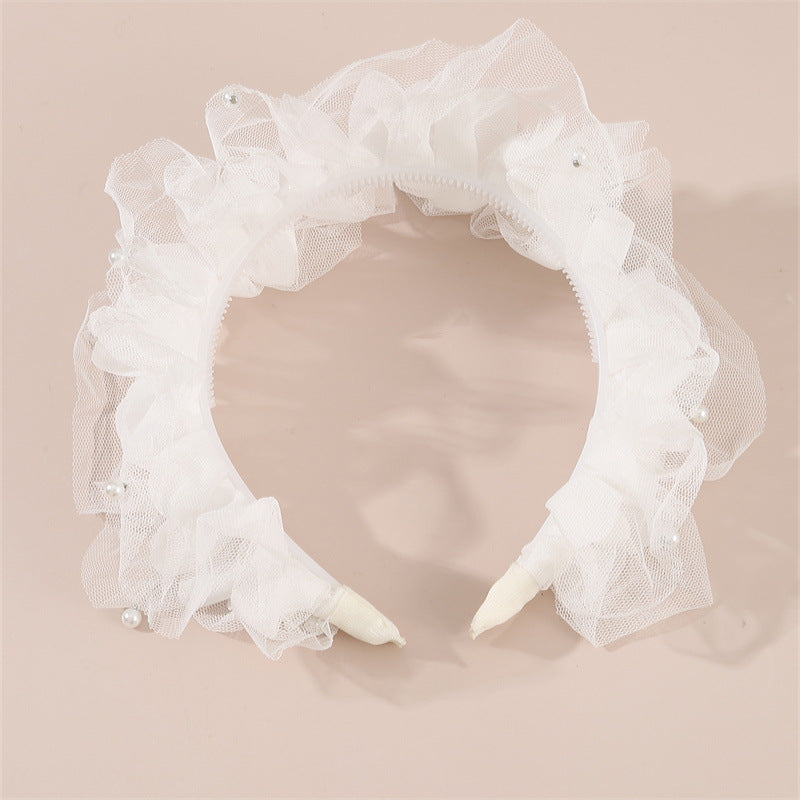 Diadema Minimalista de Tul de Dos Capas con Adornos de Perlas y Diseño Geométrico para Niñas