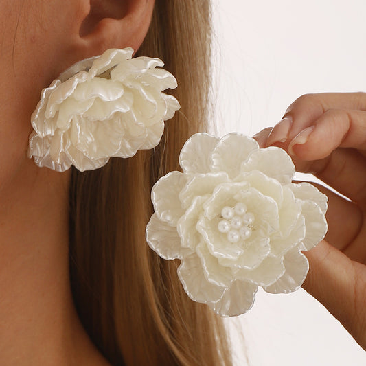 Pendientes de resina con diseño floral de lujo y varias capas tejidas a mano para mujer