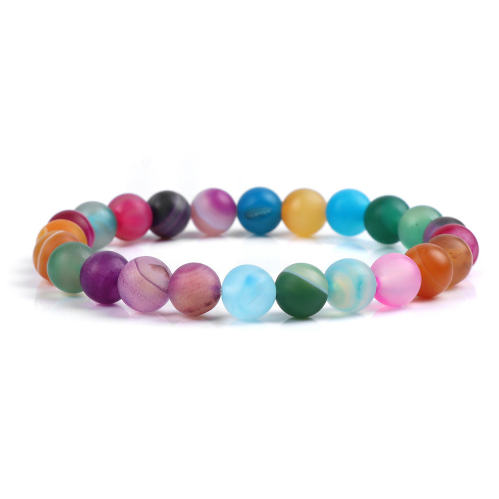 Natural Volcanic Stone and Agate Beaded Bracelet Geometric Round Unisex Fashion Jewelry