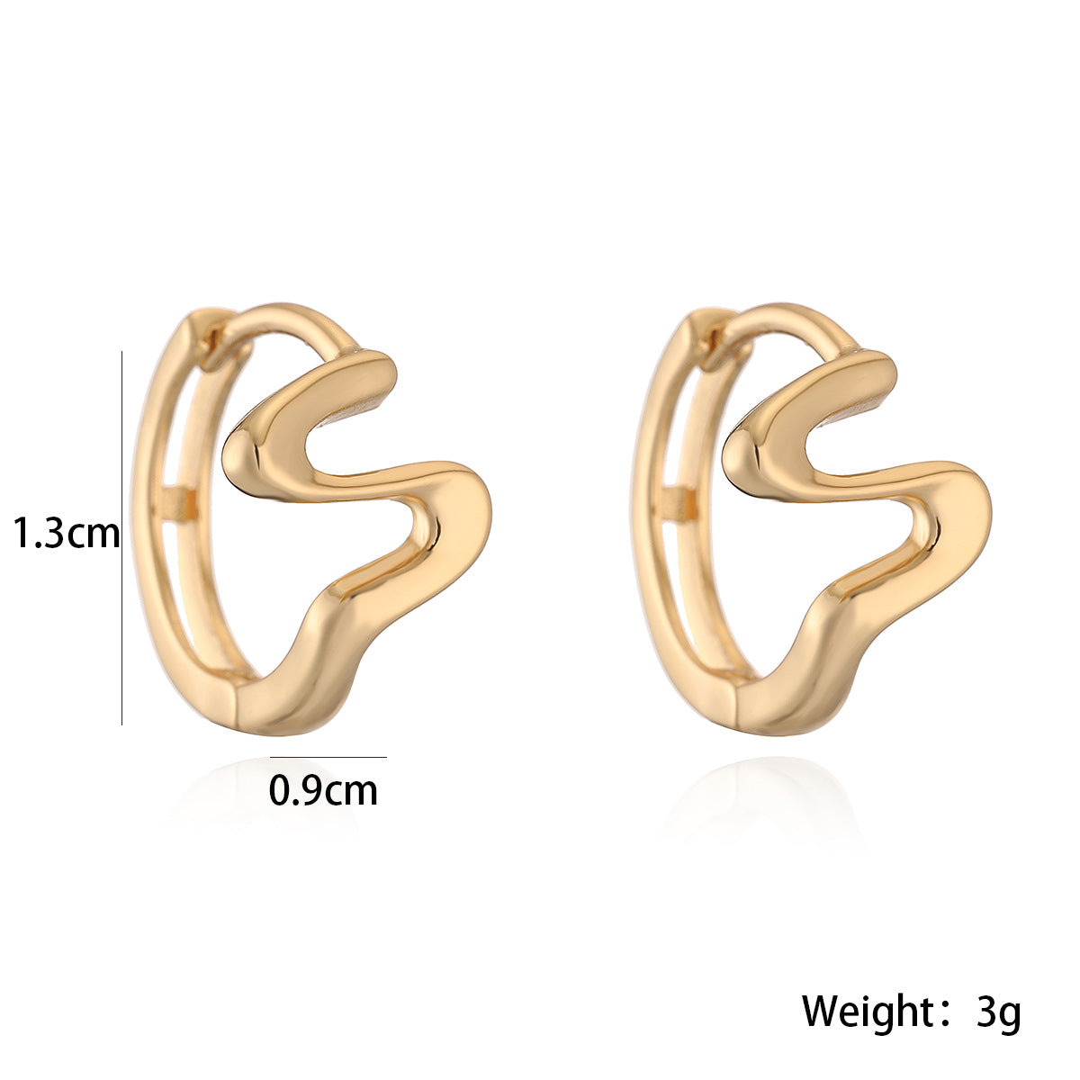 Pendientes minimalistas de cobre con forma geométrica irregular y baño de oro de 18K para mujer