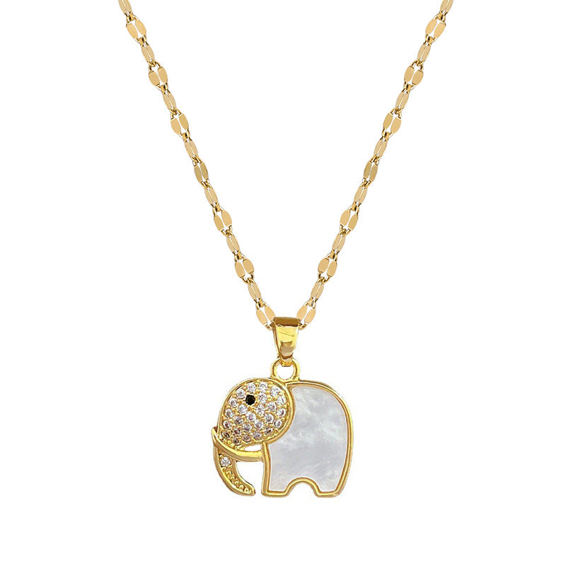 Collana Lusso Elegante Geometrica Elefante Guscio in Titanio Acciaio e Acciaio Inossidabile con Ciondolo in Rame