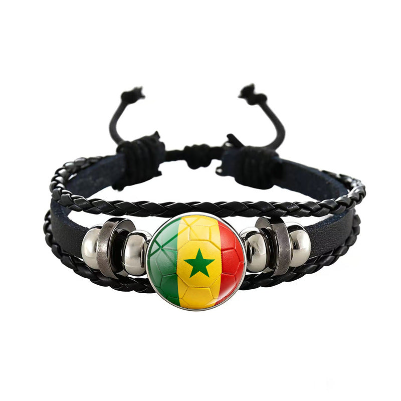 Unisex Geometric Round Braided Leather Bracelet Adjustable Handmade Wristband