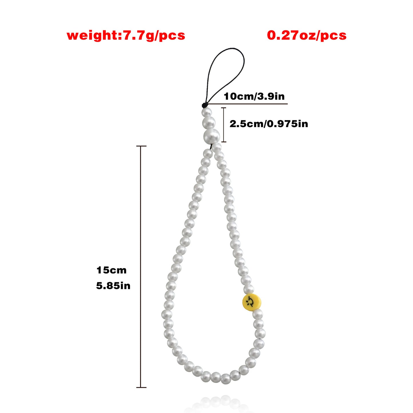 Sweet Yellow Smiley Face Imitation Pearl Alloy Phone Charm Strap