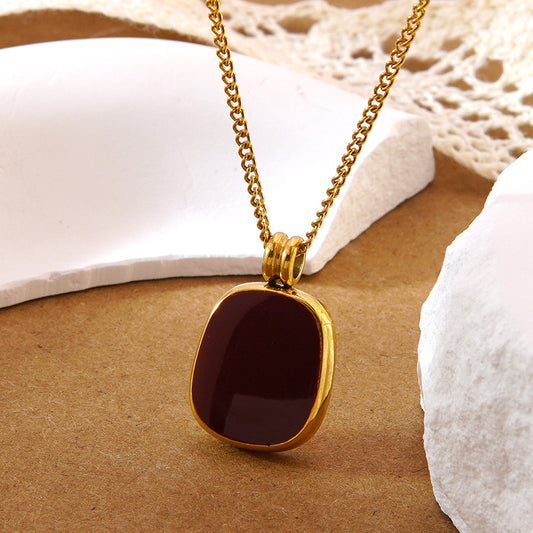 Sweet Minimalist 18K Gold Plated Square Drip Oil Stainless Steel Necklace and Earring Set for Women
