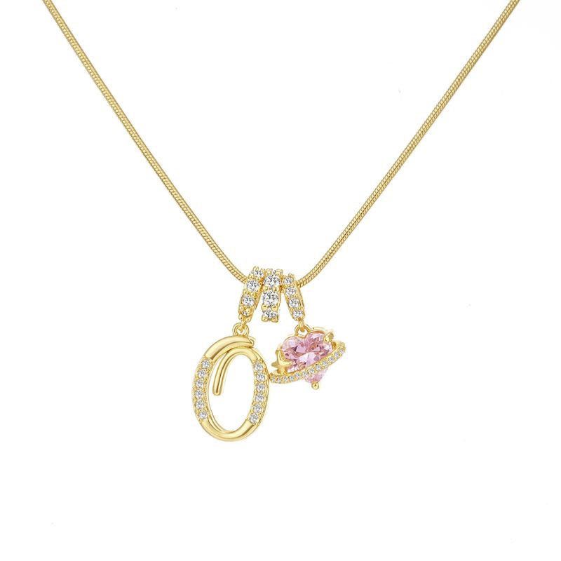 Sweet 22K Gold Plated Letter Titanium Steel Pendant Brass Cable Chain Necklace Unisex