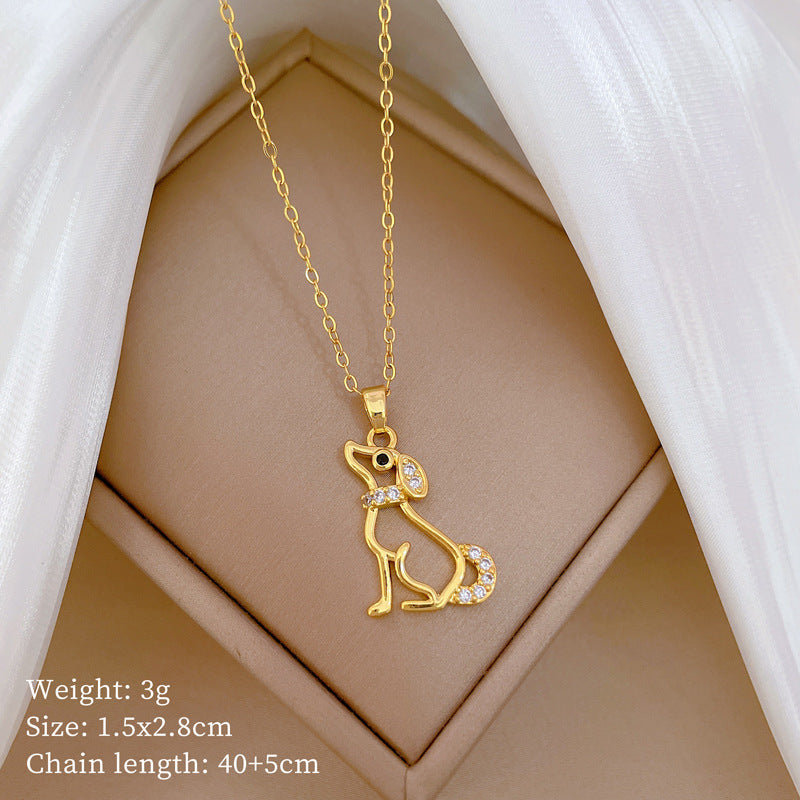 Luxury Minimalist Sweet Geometric Rhinestone Pendant Necklace for Women Titanium Steel O-Chain
