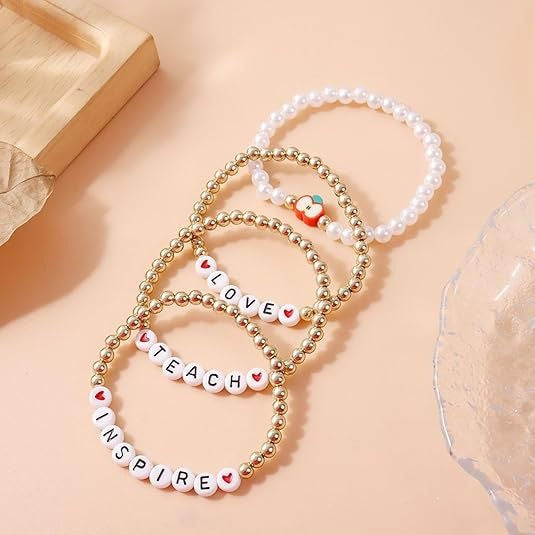 Fashion Unisex Letter Apple Resin Beaded Bracelet