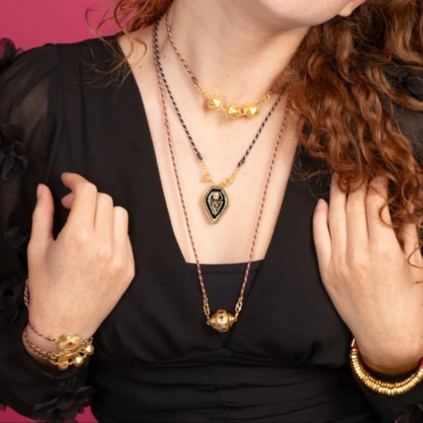 Minimalist Tarot Card Pendant Necklace for Women with Enamel Finish and Zircon Inlay on Gold-Plated Copper Chain
