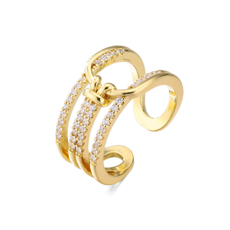 Geometric Micro-Inlaid Cubic Zirconia Brass Ring for Women