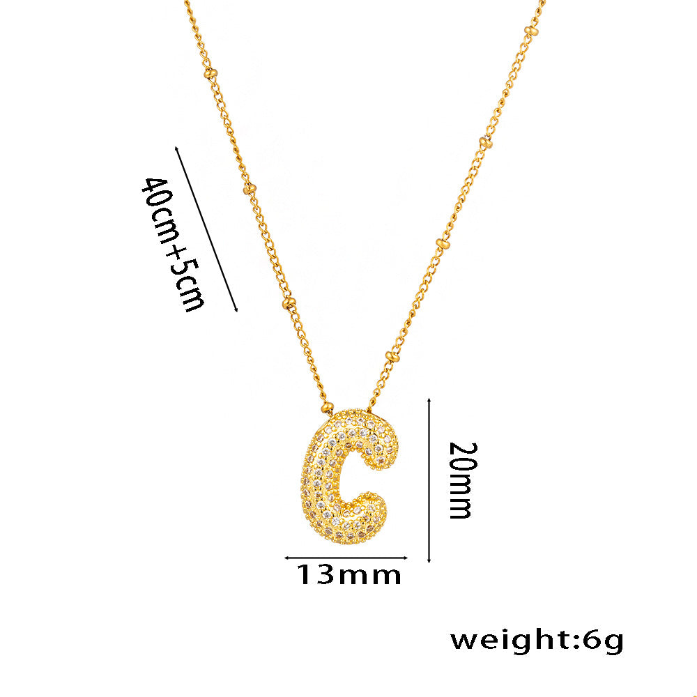 Fashion Unisex 18K Gold Plated Titanium Steel Alphabet Pendant Necklace with Micro-Set Zircon