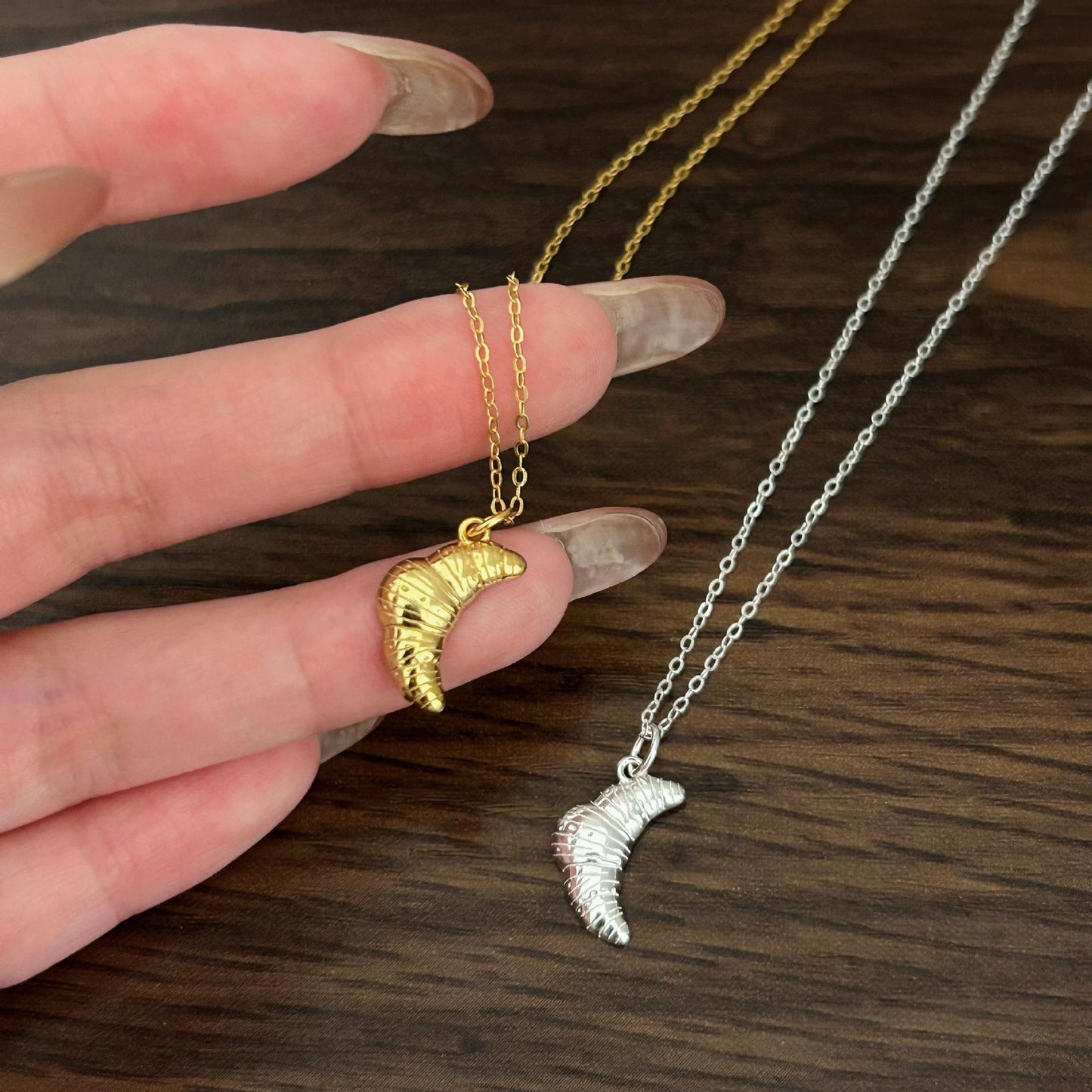 Minimalist Horn Bun Pendant Necklace in 925 Sterling Silver with Electroplated Finish on Cross Chain