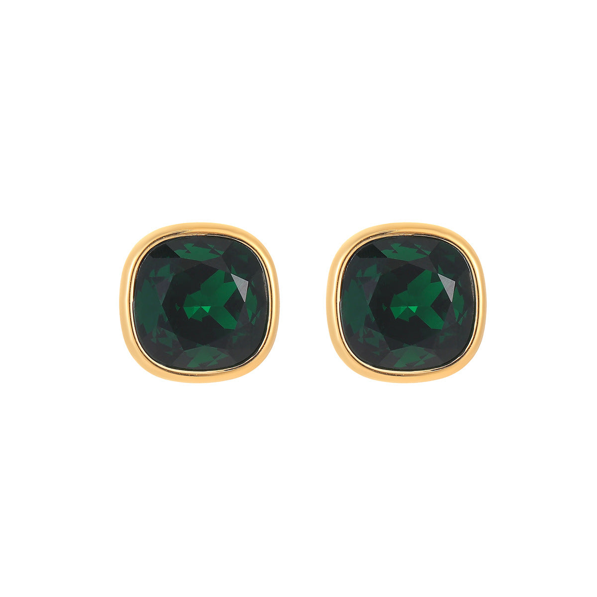 Orecchini Vintage Quadrati Geometrici in Acciaio Inossidabile con Placcatura in Oro 18K e Intarsi di Zirconi Colorati da Donna