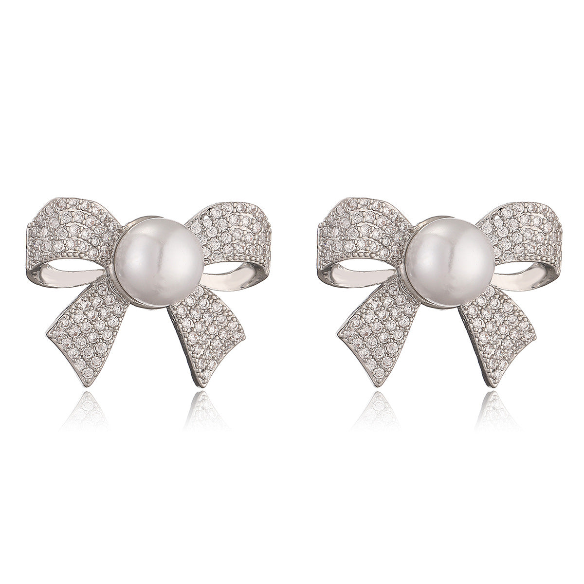 Elegant Bow-Shaped Copper Earrings with 18K Gold Plating and Zircon Inlay for Women